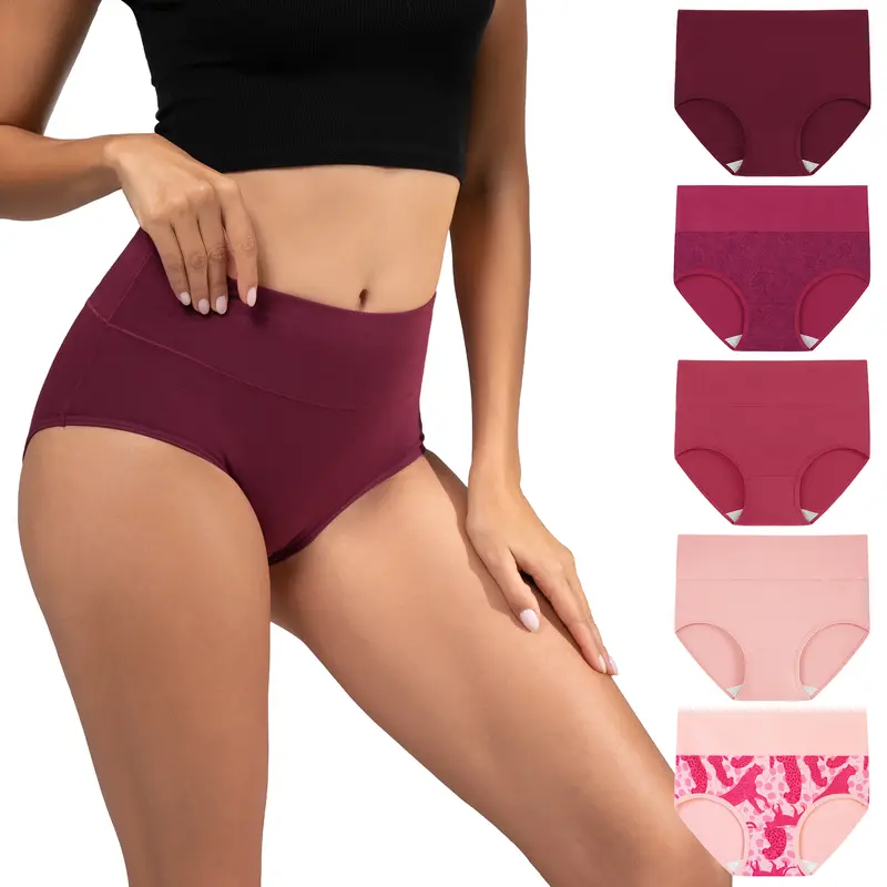 Women's High Waist Cotton Briefs – Soft Breathable 5-Pack Underwear