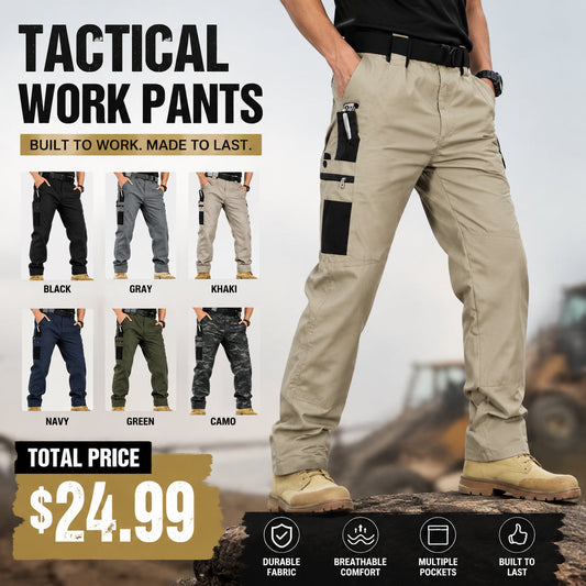 Men's Solid Color Tactical Work Pants,230g/m² new fabric，with Multiple Pockets and Zipper Closures, Durable Outdoor Training Pants