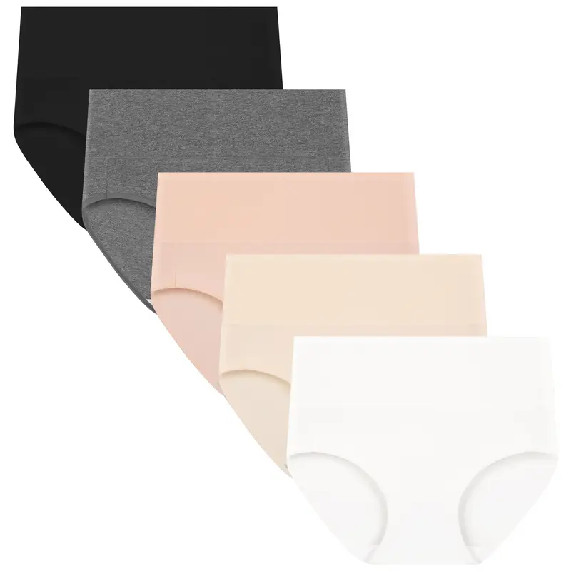 Women's High Waist Cotton Briefs – Soft Breathable 5-Pack Underwear
