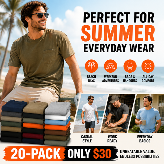 ⭐ Heavyweight Cotton Work T-Shirts 20-Pack Value Bundle