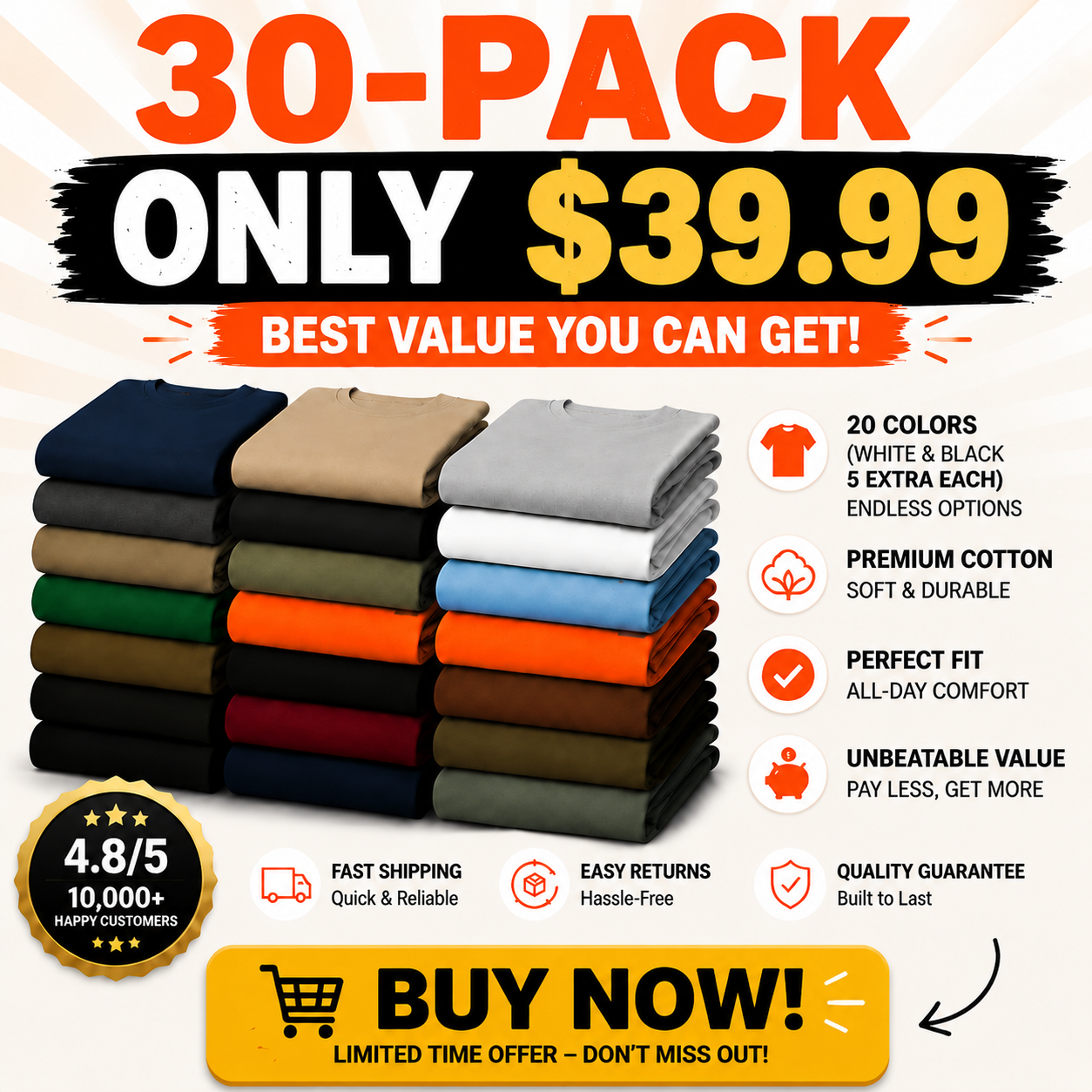 ⭐ Heavyweight Cotton Work T-Shirts 20-Pack Value Bundle